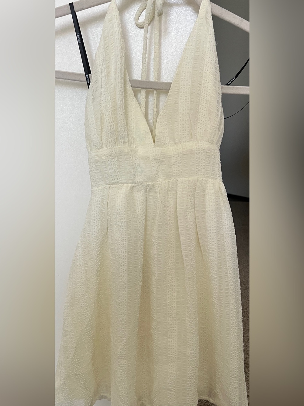 Forever 21 Cream Textured Halter Midi Dress